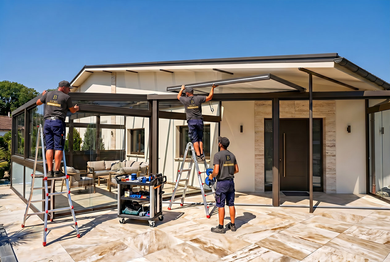 Aufbau einer Terrassenüberdachung Aufbau einer Terrassenüberdachung